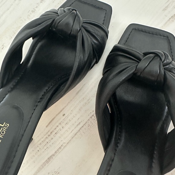 Michael Kors Elena Leather Sandal Black Kitten Heel with Elegant Knot Detail - Picture 7 of 11